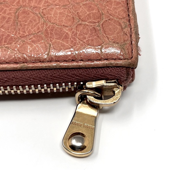 Authentic MIU MIU Croc Embossed Pink Leather Zip Long Wallet Clutch - Picture 13 of 15